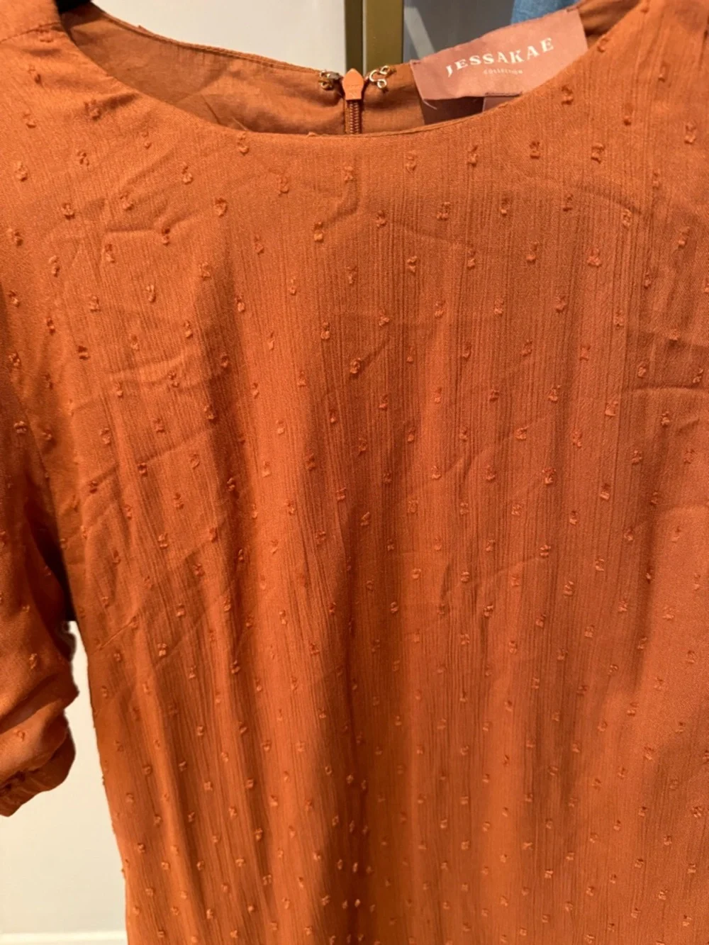 Jessakae burnt orange textured puff sleeve mini dress - Picture 3 of 8